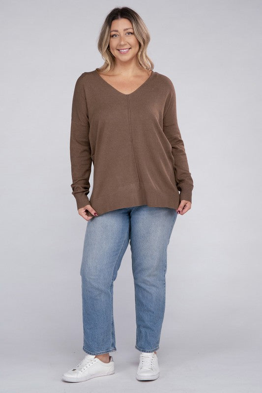 Plus Garment Dyed Front Seam Sweater by ZENANA | Fleurcouture