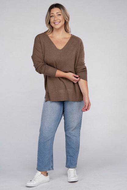 Plus Garment Dyed Front Seam Sweater by ZENANA | Fleurcouture