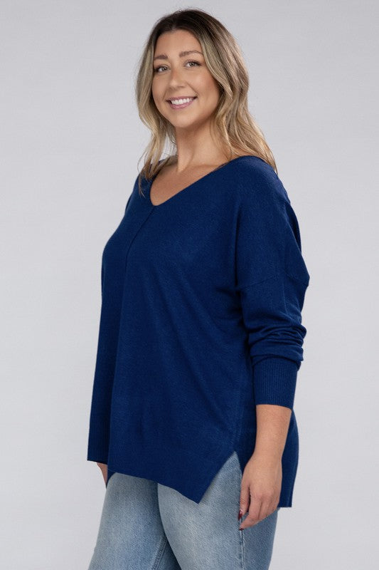 Plus Garment Dyed Front Seam Sweater by ZENANA | Fleurcouture