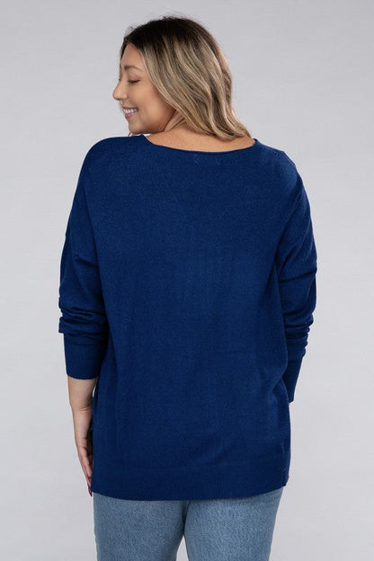 Plus Garment Dyed Front Seam Sweater by ZENANA | Fleurcouture