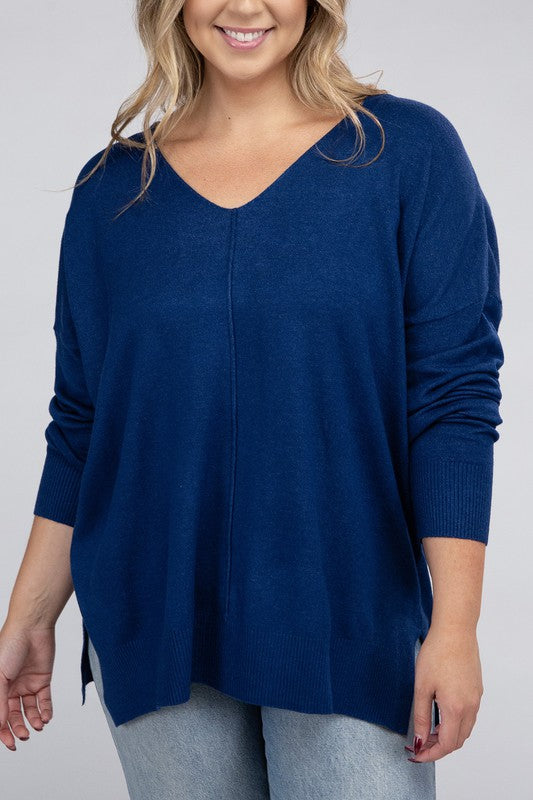 Plus Garment Dyed Front Seam Sweater by ZENANA | Fleurcouture