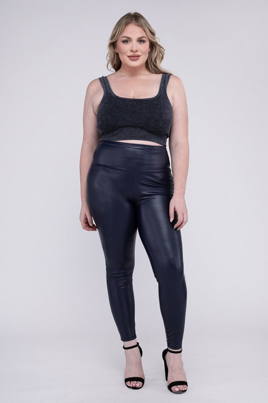 Plus High Rise Faux Leather Leggings by ZENANA | Fleurcouture