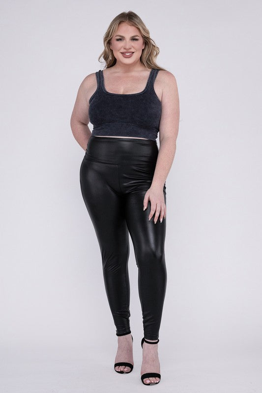 Plus High Rise Faux Leather Leggings by ZENANA | Fleurcouture