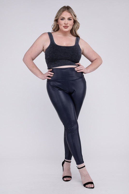 Plus High Rise Faux Leather Leggings by ZENANA | Fleurcouture