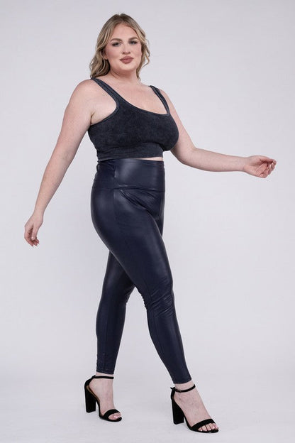 Plus High Rise Faux Leather Leggings by ZENANA | Fleurcouture