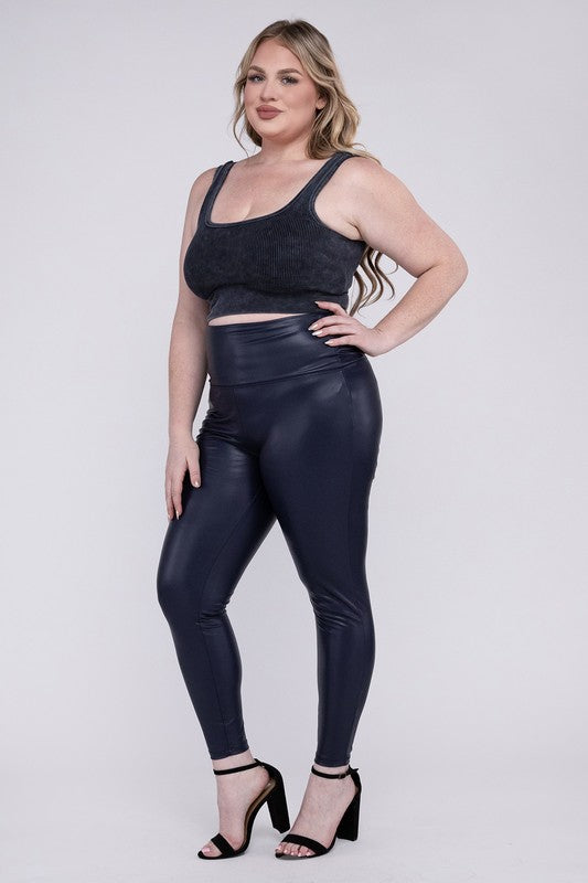 Plus High Rise Faux Leather Leggings by ZENANA | Fleurcouture