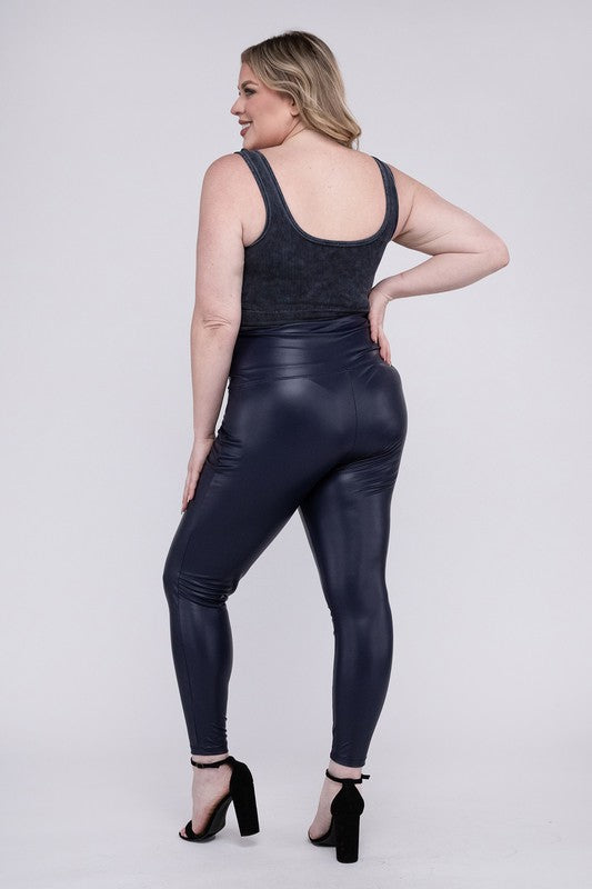 Plus High Rise Faux Leather Leggings by ZENANA | Fleurcouture