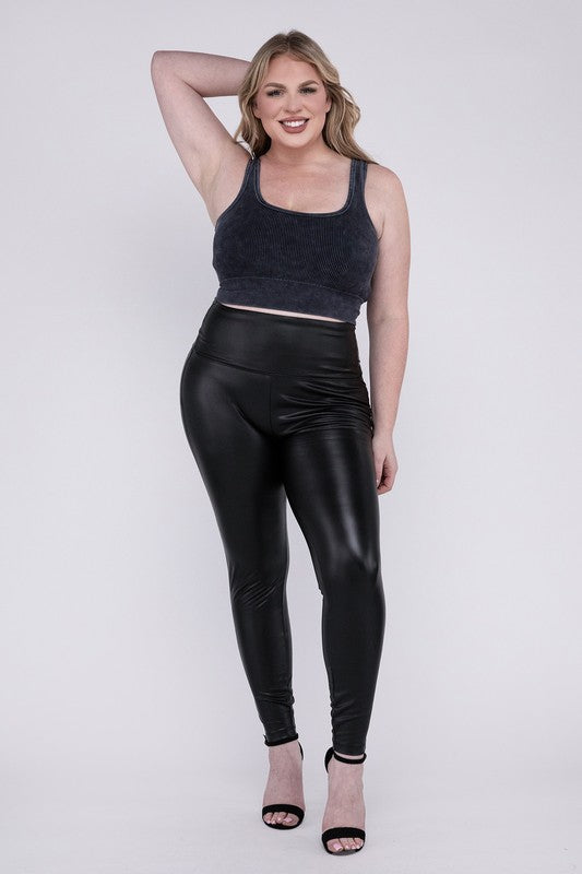 Plus High Rise Faux Leather Leggings by ZENANA | Fleurcouture