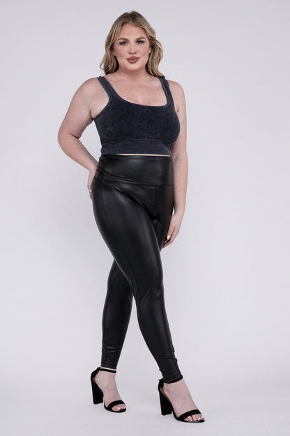 Plus High Rise Faux Leather Leggings by ZENANA | Fleurcouture