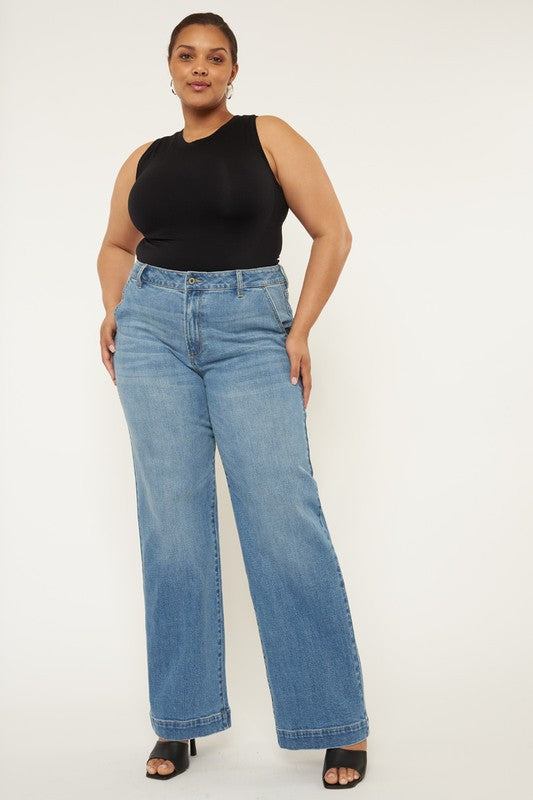 Plus High Rise Trouser Wide Leg Jeans MEDIUM 16W by Kan Can USA | Fleurcouture