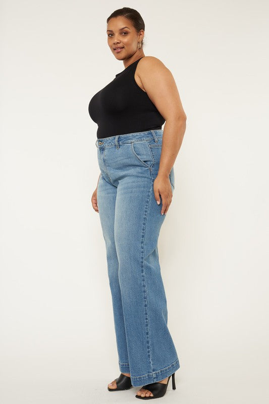 Plus High Rise Trouser Wide Leg Jeans MEDIUM by Kan Can USA | Fleurcouture