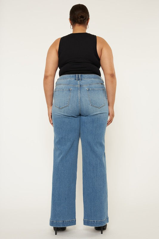 Plus High Rise Trouser Wide Leg Jeans MEDIUM by Kan Can USA | Fleurcouture