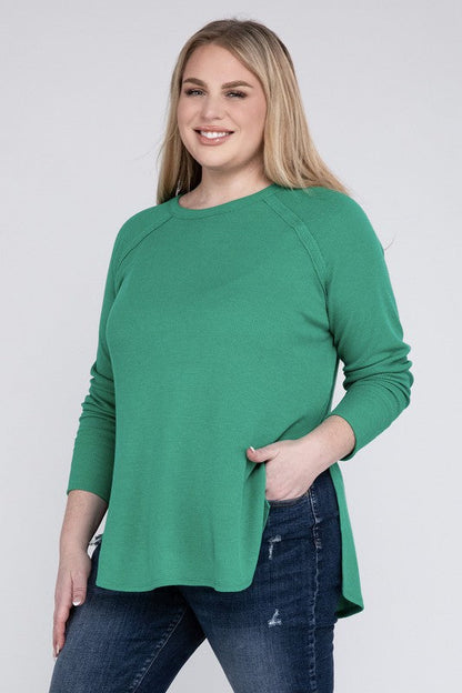 Plus Melange Baby Waffle Long Sleeve Top by ZENANA | Fleurcouture