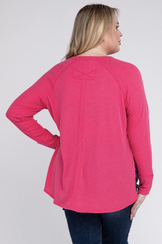 Plus Melange Baby Waffle Long Sleeve Top by ZENANA | Fleurcouture