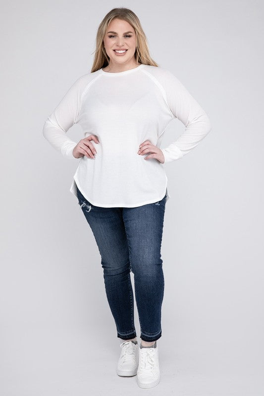 Plus Melange Baby Waffle Long Sleeve Top by ZENANA | Fleurcouture