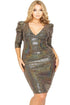 Plus Metallic Sequins 3/4 Puff Sleeve Midi Dress by Fleurcouture | Fleurcouture