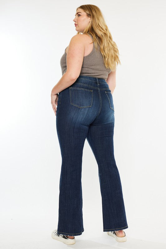 Plus Petite Dark Wash Mid Rise Flare Jeans DARK by Kan Can USA | Fleurcouture