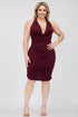 Plus Plunging Neck Ruched Bodycon Mini Dress Burgundy 1XL by Capella | Fleurcouture