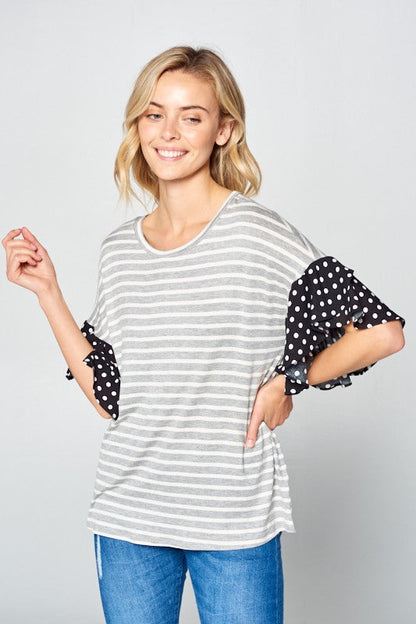 PLUS POLKA DOT RUFFLE SLEEVE TOP by e Luna | Fleurcouture