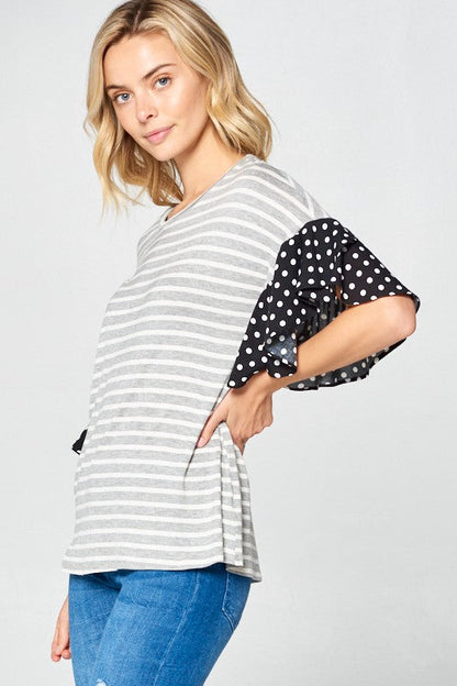 PLUS POLKA DOT RUFFLE SLEEVE TOP by e Luna | Fleurcouture