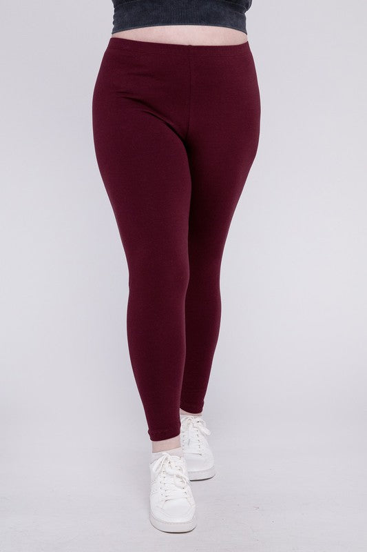 Plus Premium Cotton Full Length Leggings DK BURGUNDY 1X by ZENANA | Fleurcouture