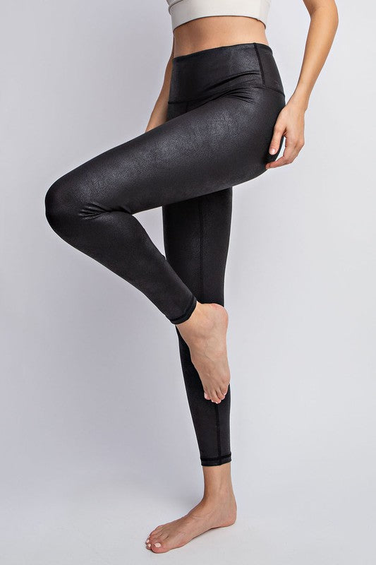 Plus PU Chintz Full-Length Leggings Black 1X by Rae Mode | Fleurcouture