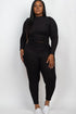 Plus Ribbed Mock Neck Long Sleeve Top&Leggings Set Black 1XL by Capella | Fleurcouture