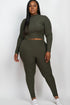 Plus Ribbed Mock Neck Long Sleeve Top&Leggings Set Olive 1XL by Capella | Fleurcouture