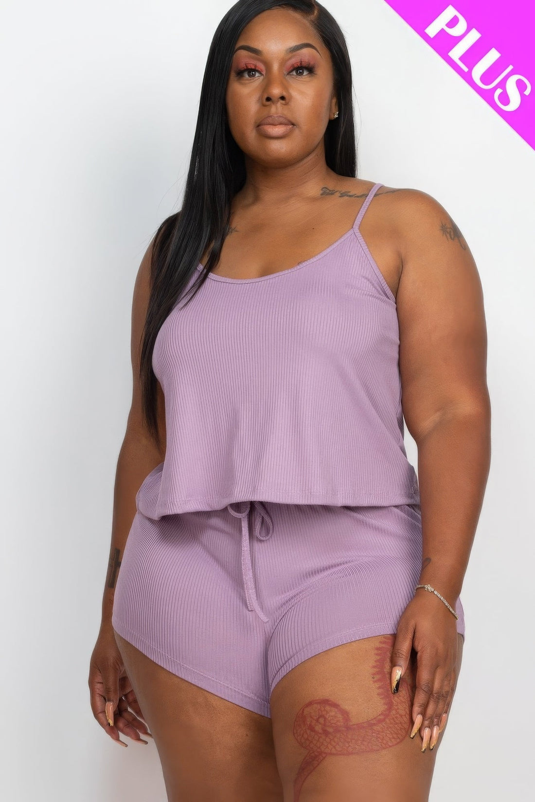 Plus Ribbed Strappy Top And Shorts Set by Fleurcouture | Fleurcouture