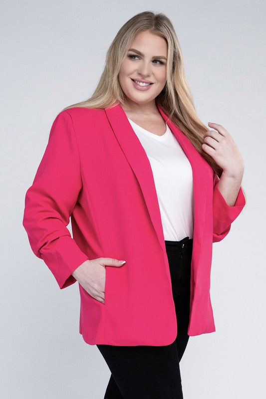 Plus Shawl Lapel Blazer HOT PINK XL by eesome | Fleurcouture