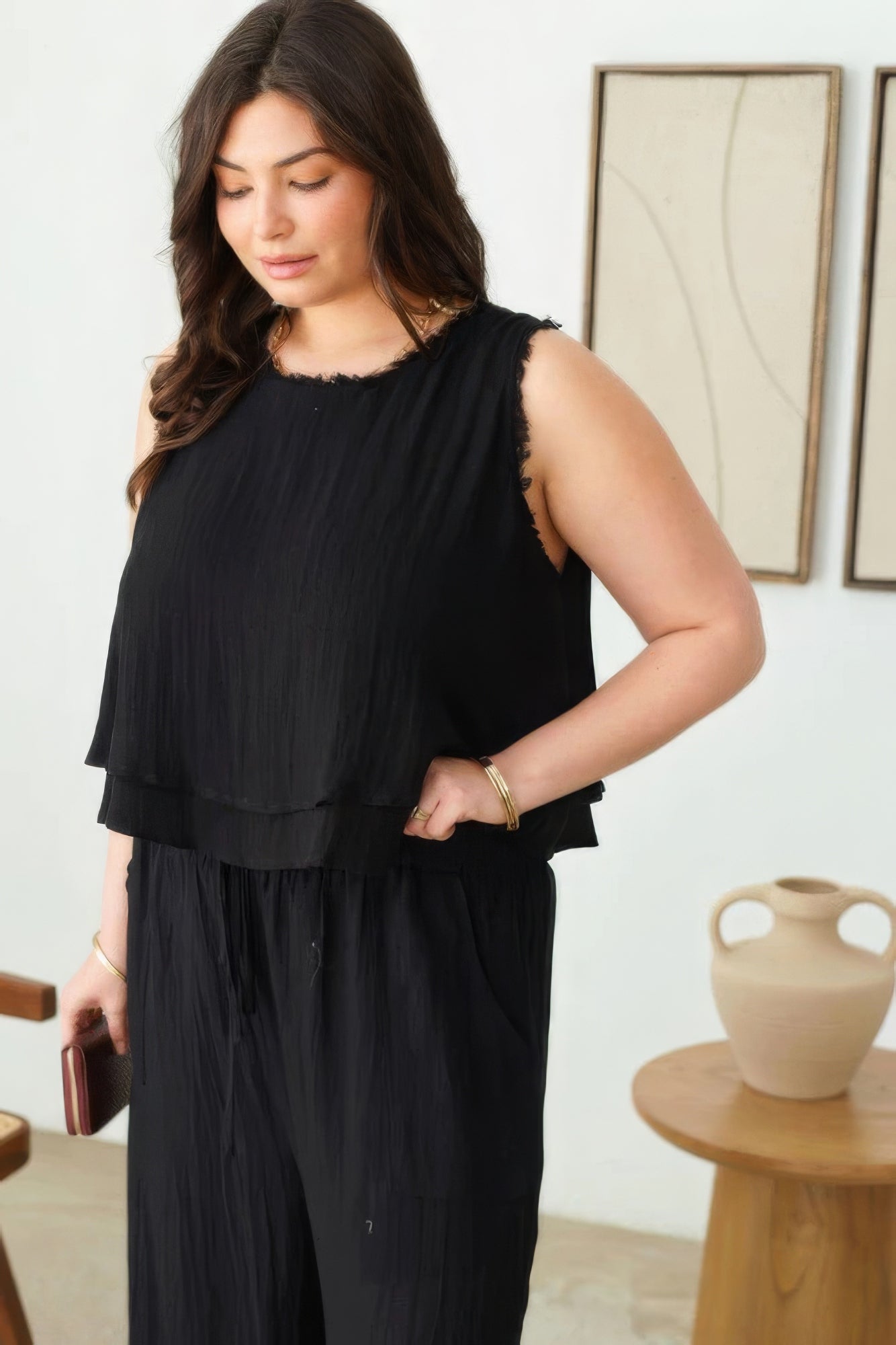 Plus Size Boho Sleeveless Frayed Hem Top by Fleurcouture | Fleurcouture