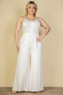 Plus Size Button Front Wide Leg Jumpsuit White 1XL by Capella | Fleurcouture