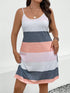 Plus Size Color Block Scoop Neck Mini Dress Watermelon pink 1XL Women&