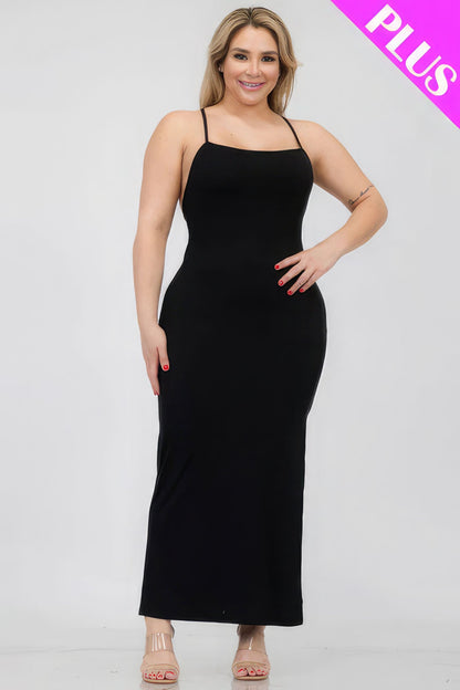 Plus Size Crisscross Back Split Thigh Maxi Dress by Fleurcouture | Fleurcouture