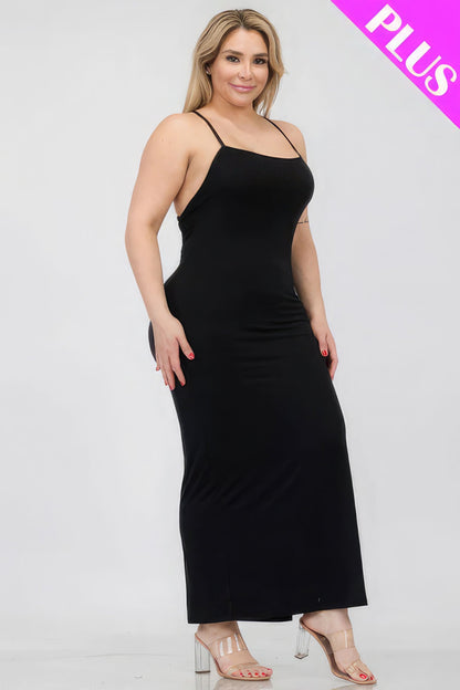 Plus Size Crisscross Back Split Thigh Maxi Dress by Fleurcouture | Fleurcouture