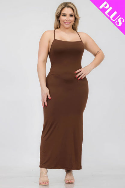 Plus Size Crisscross Back Split Thigh Maxi Dress Plus Size/Plus Size Dresses/Plus Size Mini Dresses by Fleurcouture | Fleurcouture