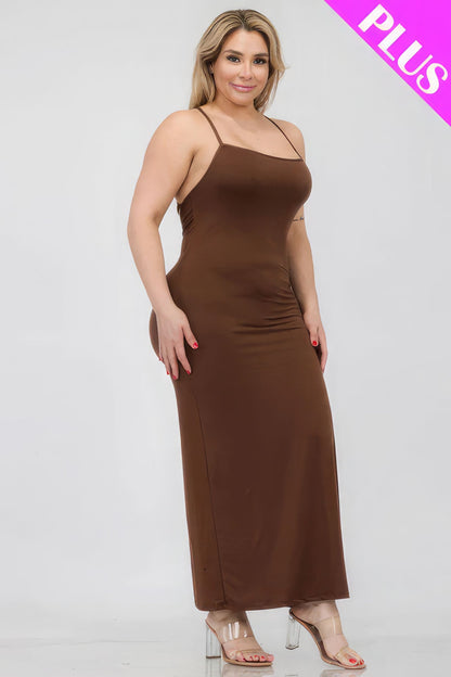 Plus Size Crisscross Back Split Thigh Maxi Dress Plus Size/Plus Size Dresses/Plus Size Mini Dresses by Fleurcouture | Fleurcouture