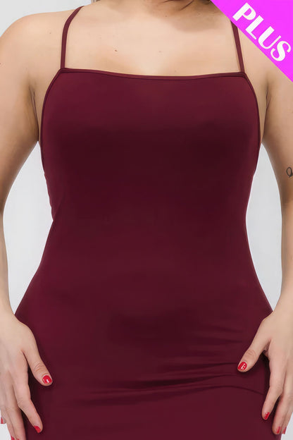 Plus Size Crisscross Back Split Thigh Maxi Dress Plus Size/Plus Size Dresses/Plus Size Mini Dresses by Fleurcouture | Fleurcouture