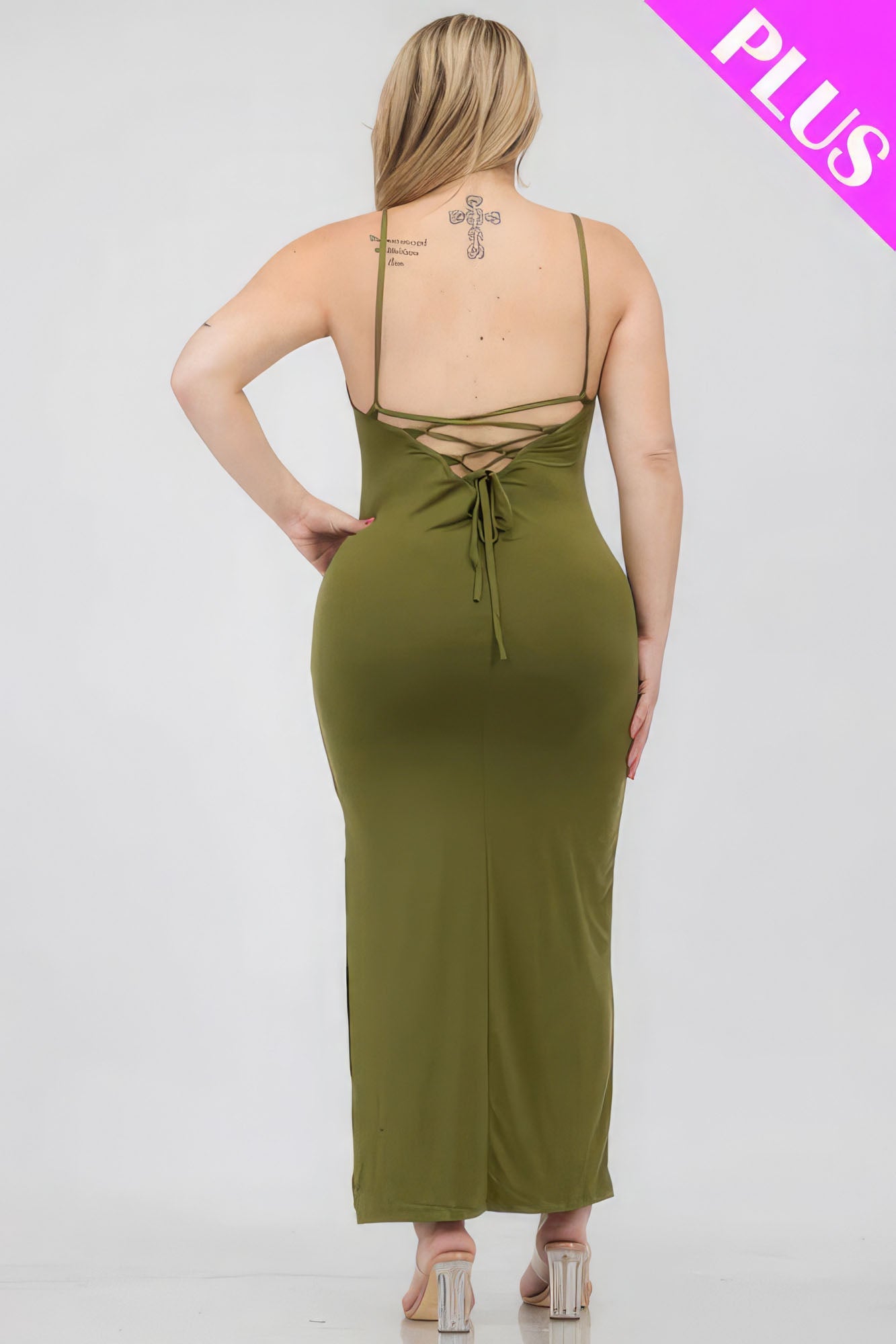 Plus Size Crisscross Back Split Thigh Maxi Dress Plus Size/Plus Size Dresses/Plus Size Mini Dresses by Fleurcouture | Fleurcouture