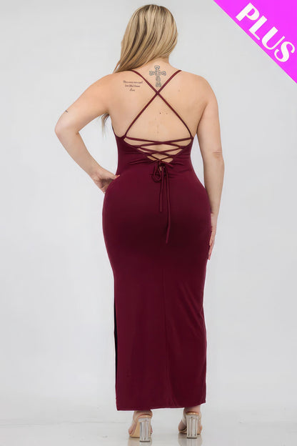 Plus Size Crisscross Back Split Thigh Maxi Dress Plus Size/Plus Size Dresses/Plus Size Mini Dresses by Fleurcouture | Fleurcouture