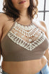 Plus Size Crochet Lace High Neck Bralette Mocha XL by Leto Accessories | Fleurcouture