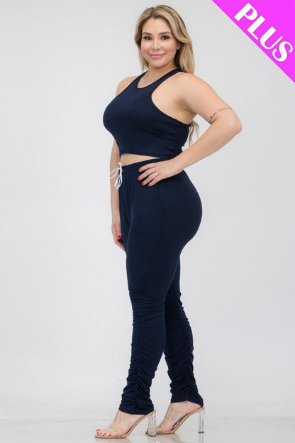 Plus Size Crop Tank Top &amp; Ruched Pants Set by Capella | Fleurcouture