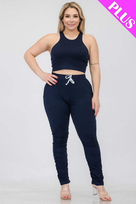 Plus Size Crop Tank Top &amp; Ruched Pants Set by Capella | Fleurcouture