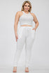 Plus Size Crop Tank Top & Ruched Pants Set White 1XL by Capella | Fleurcouture