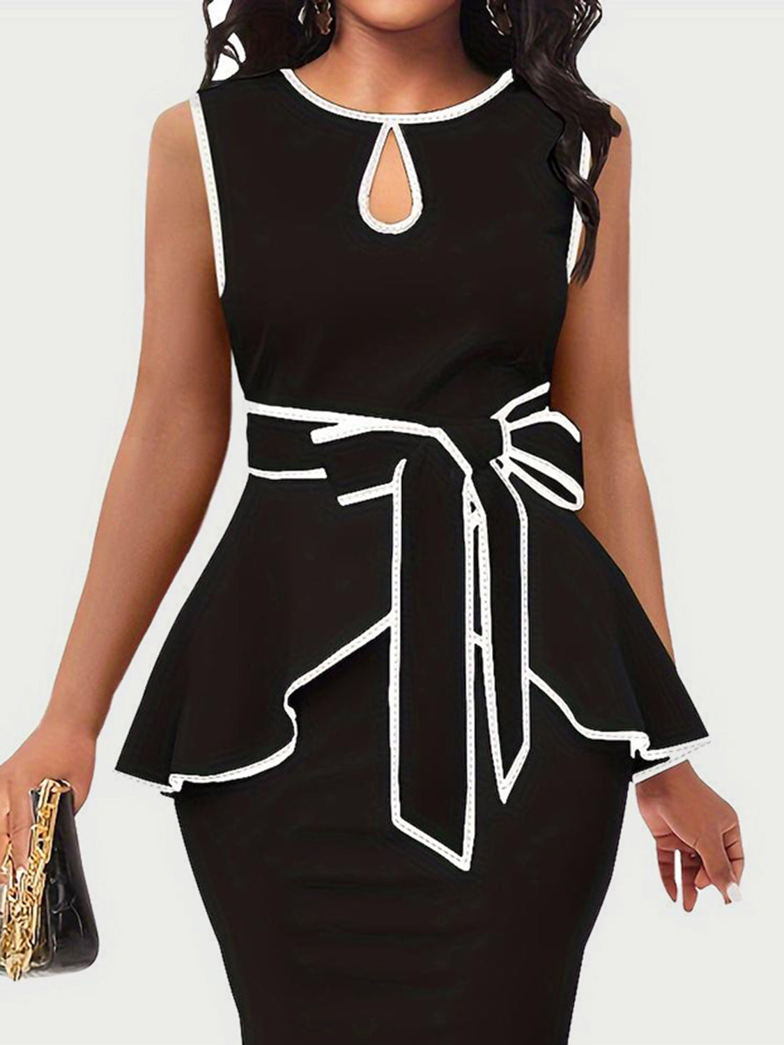 Plus Size Cutout Contrast Sleeveless Dress Black Women&