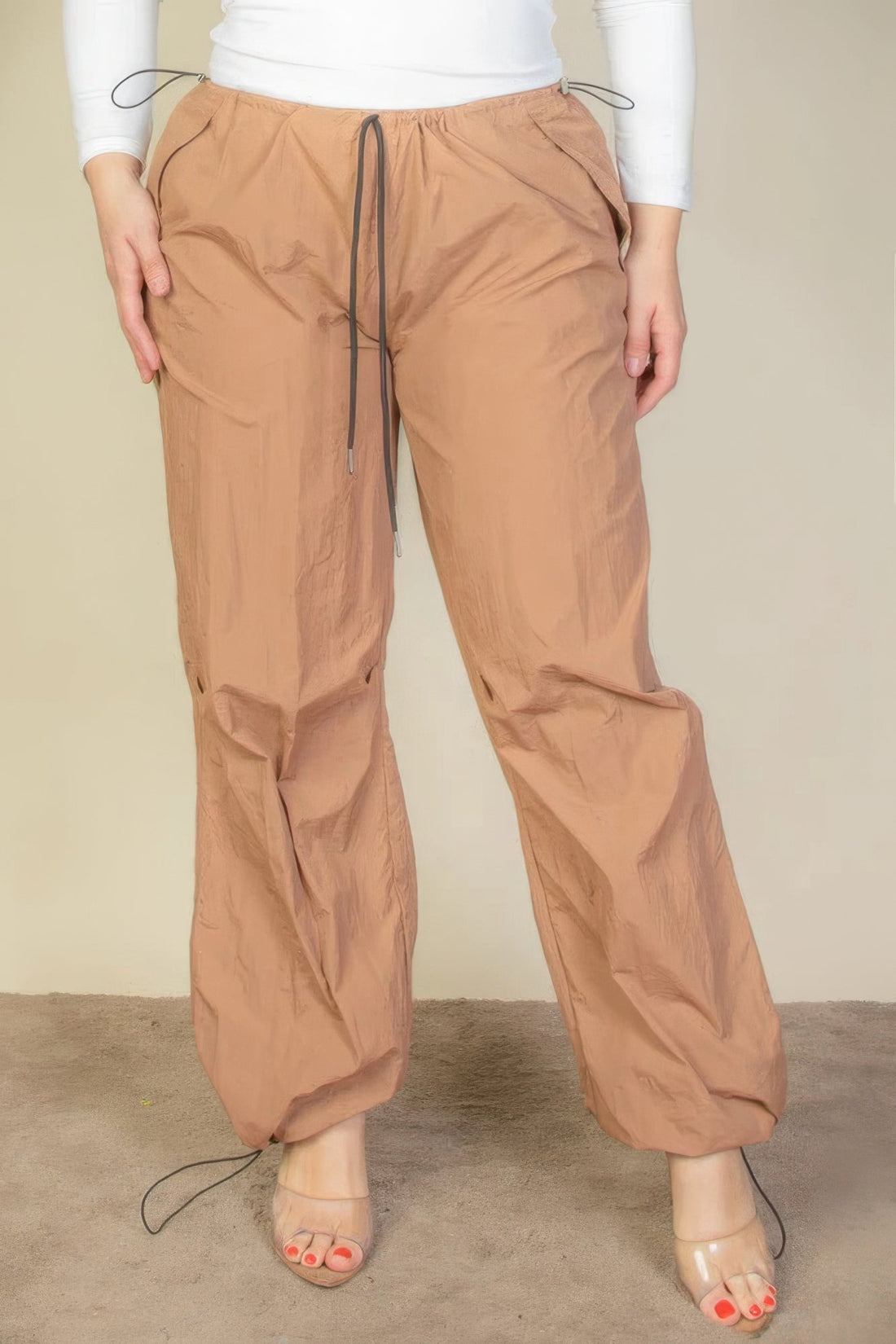 Plus Size Drawstring Waist Parachute Pants by Fleurcouture | Fleurcouture