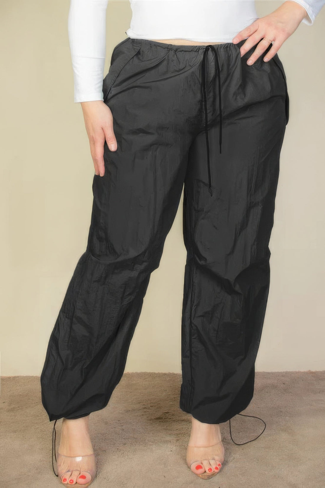 Plus Size Drawstring Waist Parachute Pants by Fleurcouture | Fleurcouture