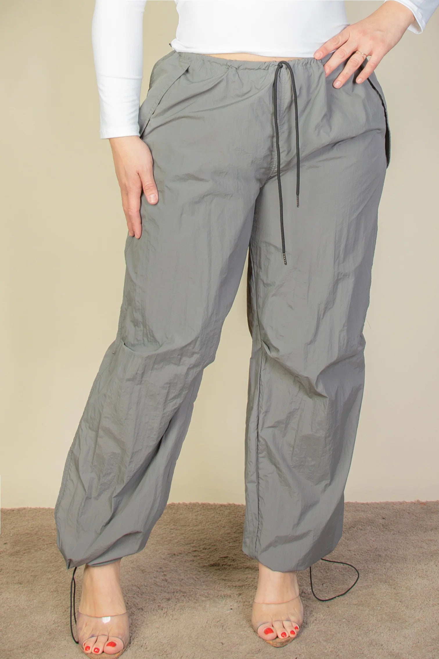 Plus Size Drawstring Waist Parachute Pants by Fleurcouture | Fleurcouture
