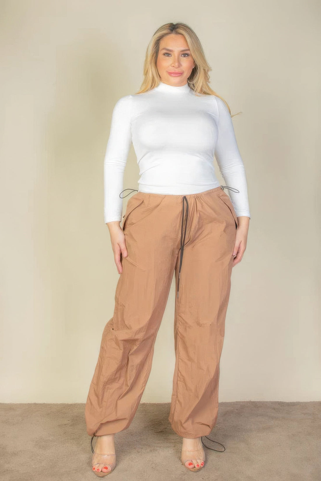 Plus Size Drawstring Waist Parachute Pants by Fleurcouture | Fleurcouture
