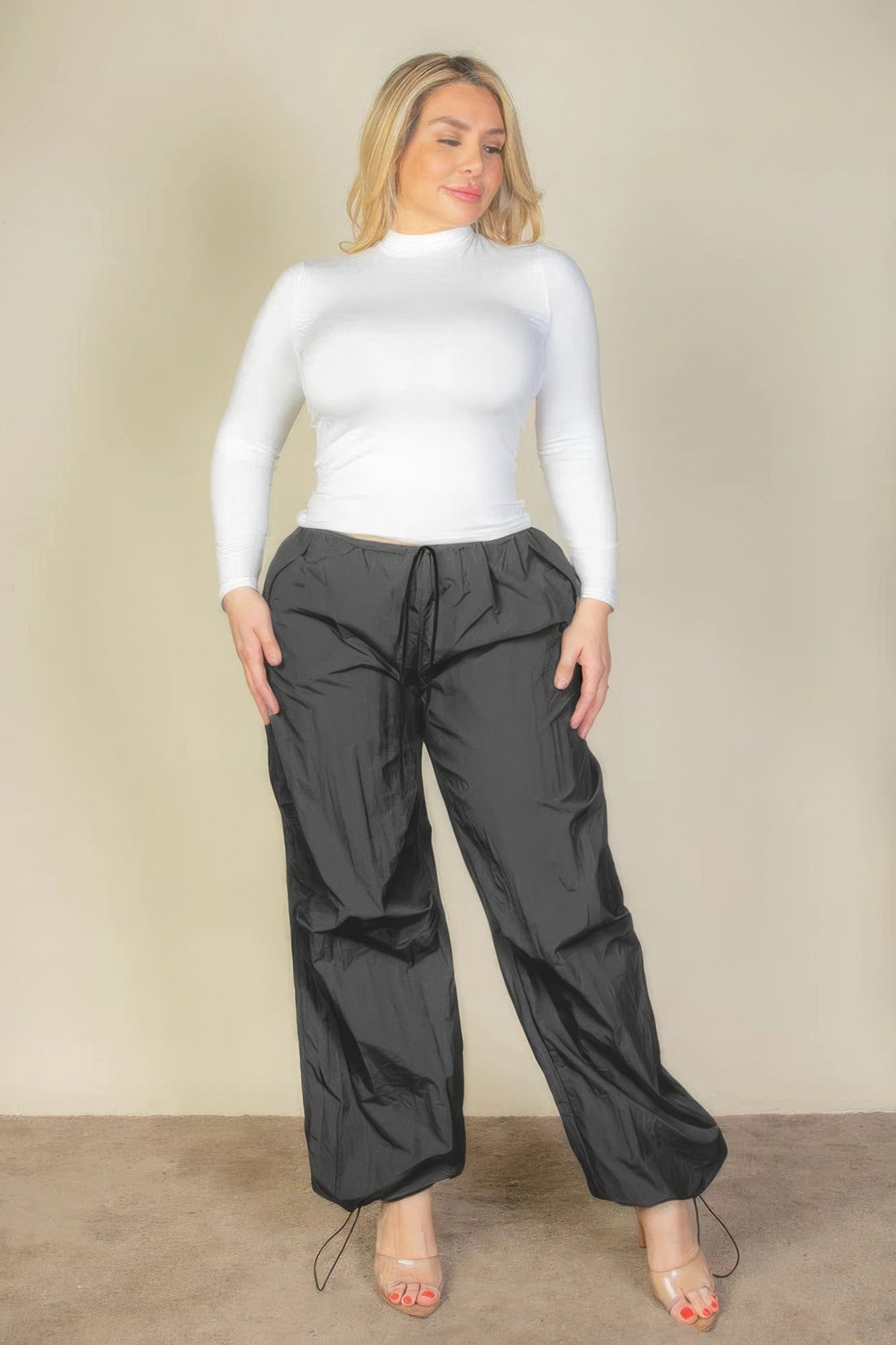 Plus Size Drawstring Waist Parachute Pants by Fleurcouture | Fleurcouture